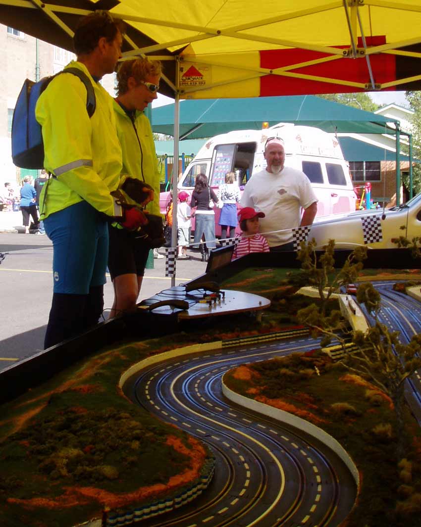 Just a couple of the 2008 Great Escapade cyclists who called in!  The father/son races are our favourites - somehow Dad's cars always seem to develop a bit of engine trouble if they get too far ahead!
